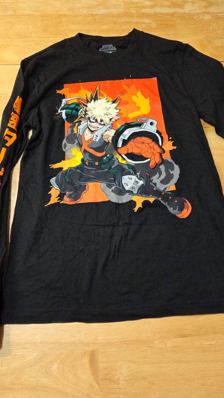 My Hero Academia Bakugo Shirt XS Black Anime Long Sleeve Graphic Tee Funimation